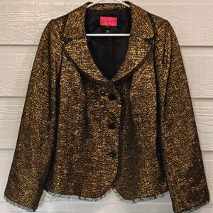 VINTAGE 1980'S XXL ESCADA COUTURE BLACK GOLD METALLIC BLAZER ORGANZA TRIM TWEE